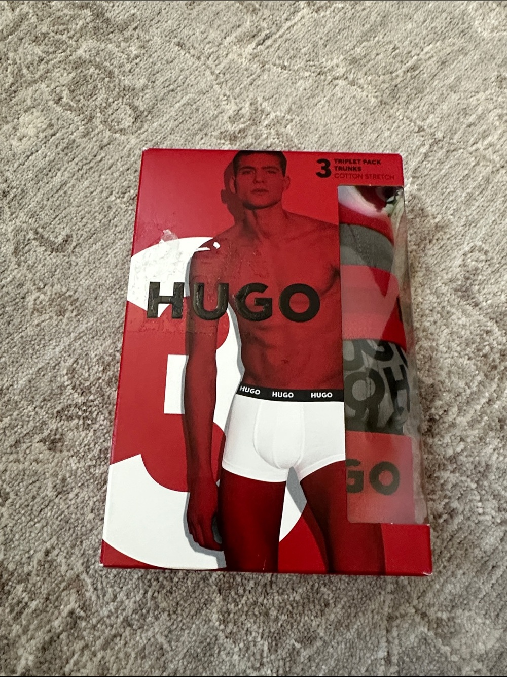 HUGO Men’s Medium Triplet Pack Trunks Boxer with red Branded Waistband. NWT’s.